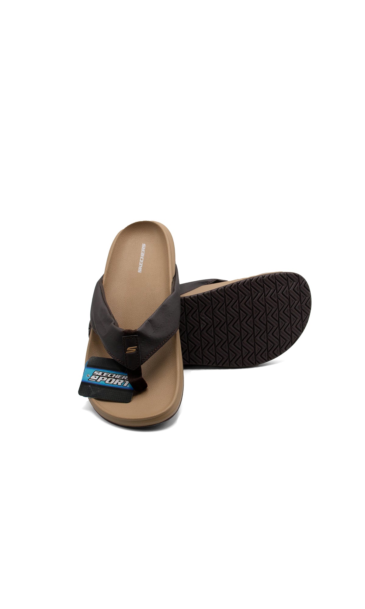S-k-e-c-h-e-r-s Medicated Fanning Flip-Flop in Brown & Beige
