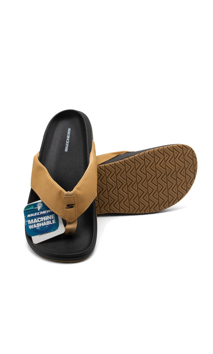 S-k-e-c-h-e-r-s Medicated Fanning Flip-Flop in Beige & Black