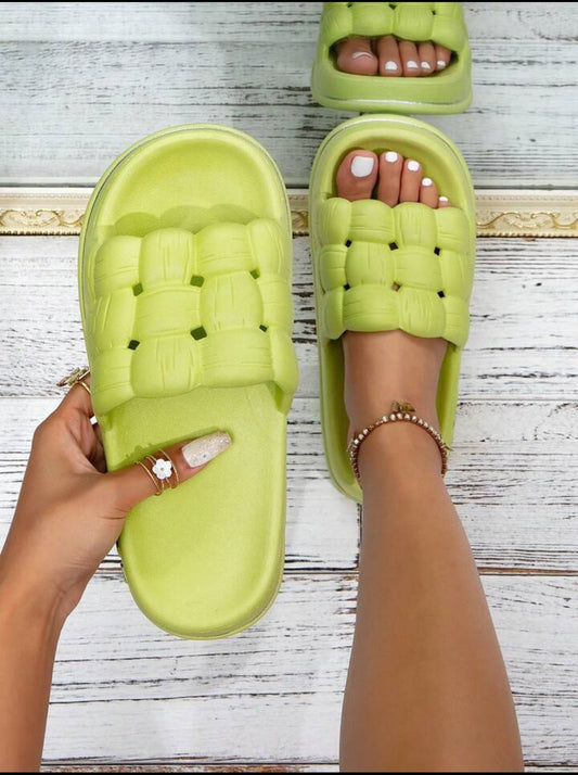 Puffy Soft Sole Slippers - LIGHT GREEN